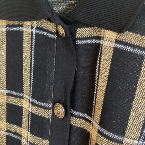 E.B. Vintage Knit Cardigan Sweater Plaid Shimmer Threads Academia Clueless - Picture 2 of 11
